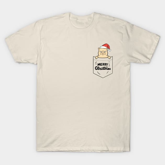 Cat merry christmas pocket T-Shirt by coffeeman